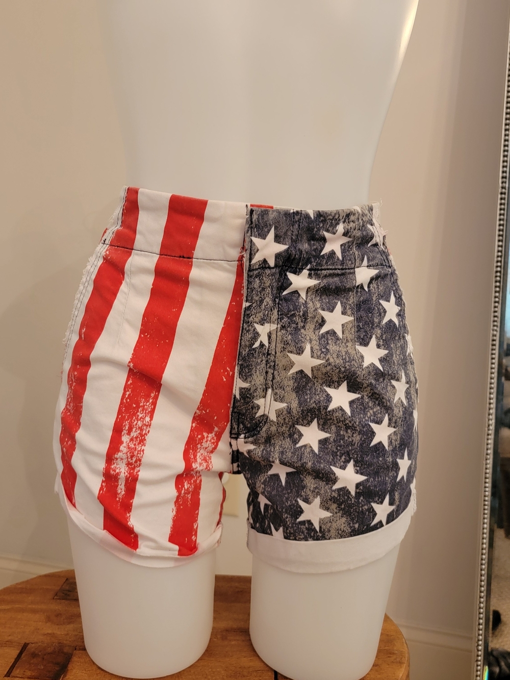 Flag Print Women's High-Waist Shorts - Red, White & Blue